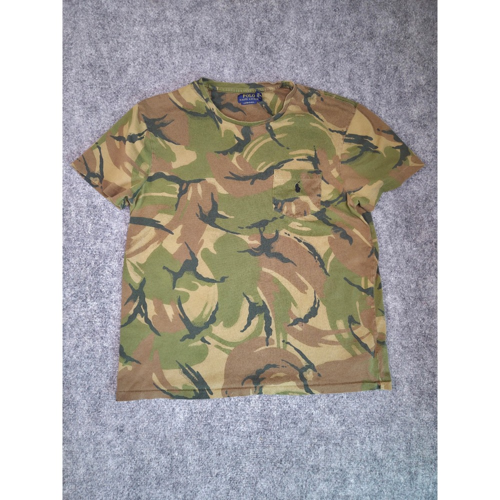 Polo Ralph Lauren T-Shirt Mens Large Green Camo Custom Slim Fit Pocket Pony Logo